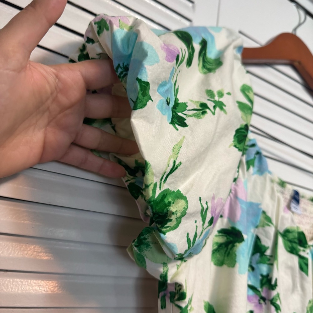 Old Navy Mini Dress Blue Purple Floral Cotton Smocked Puff Babydoll Size LP - Picture 2 of 6